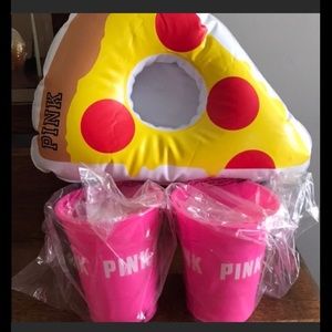2 VS PINK cups and 2 VSPINK inflatable cup holders